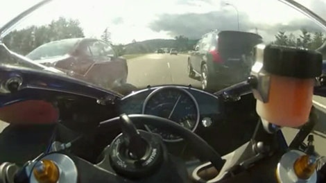 Saanich police are searching for the motorcyclist who posted a video showing them travelling at speeds of nearly 300 kilometres per hour. April 8, 2012. (YouTube)