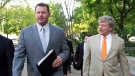 Former Major League Baseball pitcher Roger Clemens, and his attorney Rusty Hardin, arrive at federal court in Washington, Monday, April 16, 2012. (AP / Manuel Balce Ceneta)