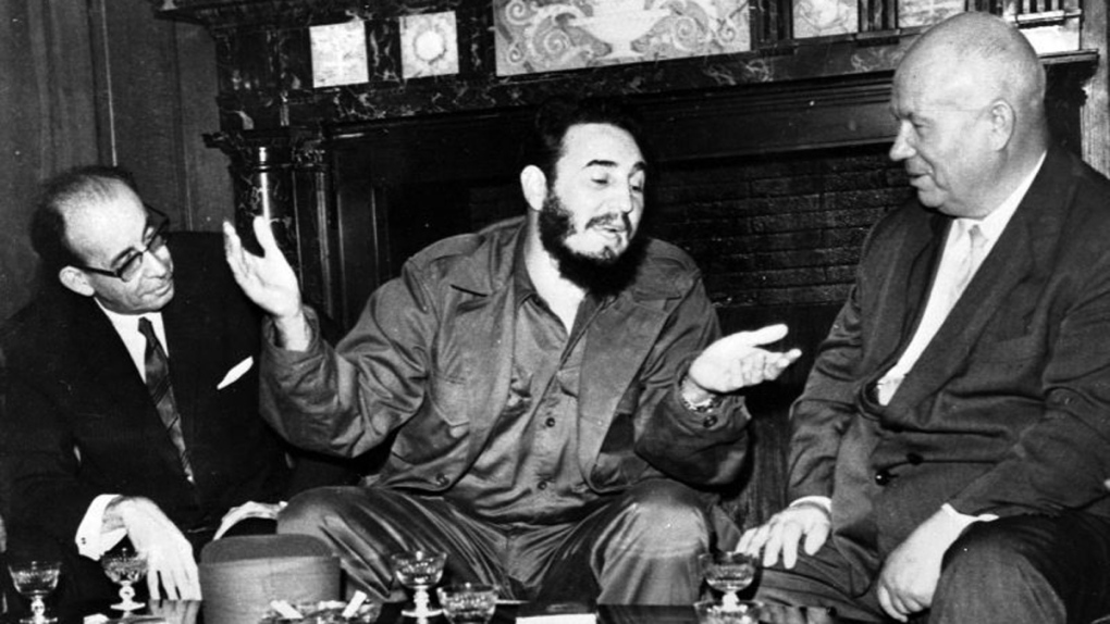 Fidel Castro, centre, with Nikita Khrushchev