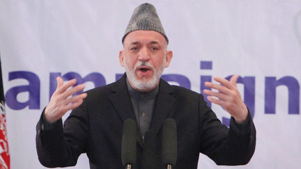 Afghan President Hamid Karzai speaks during the opening ceremony of Afghanistan's educational year in Kabul, Afghanistan, Saturday, March 24, 2012. (AP / Musadeq Sadeq)