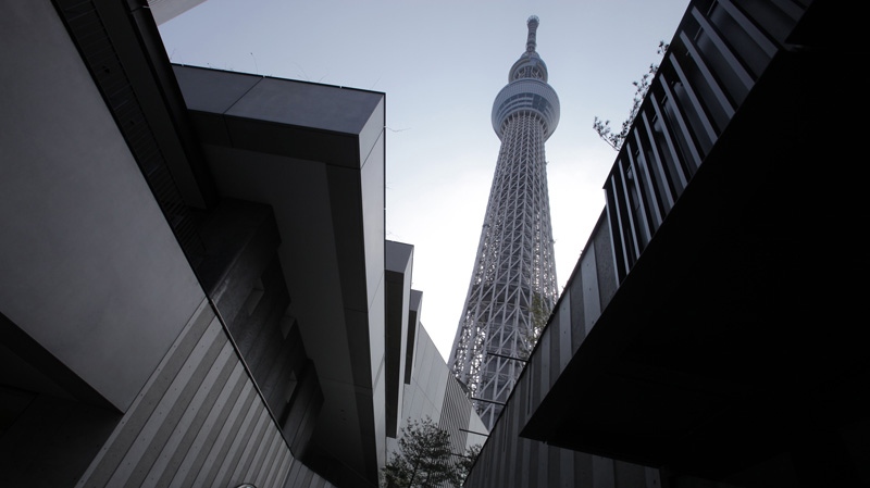 The Tokyo Sky Tree soars in Tokyo Tuesday, April 17, 2012. The world's tallest freestanding broadcast structure that stands 634-metre will open to the public in May. (AP Photo/Itsuo Inouye)