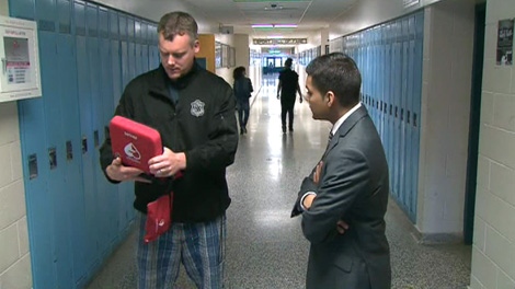 Toronto teacher Jeff Crewe is being credited with saving a student's life with a portable defibrillator on Friday, April 13, 2012. 