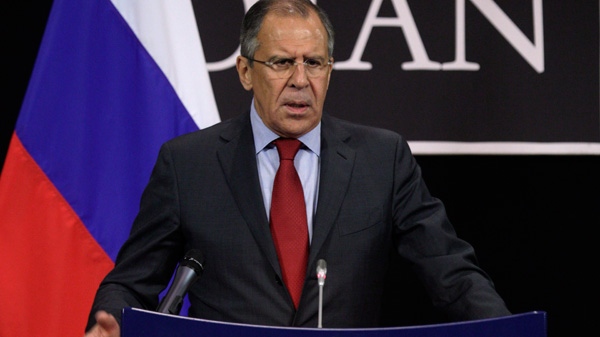 Russia's Foreign Minister Sergey Lavrov speaks during a media conference after a meeting of the NATO-Russia Council at NATO headquarters in Brussels on Thursday, April 19, 2012. (AP / Virginia Mayo)