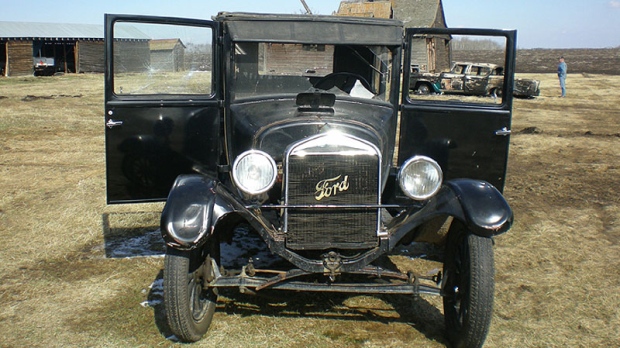 A vandalized 1925 Ford Model T is shown on a farm, south of Spruce Grove, Alberta. Supplied.
