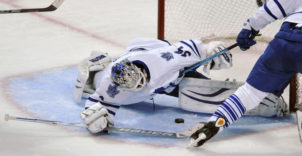 James Reimer makes a save in Chicago 
