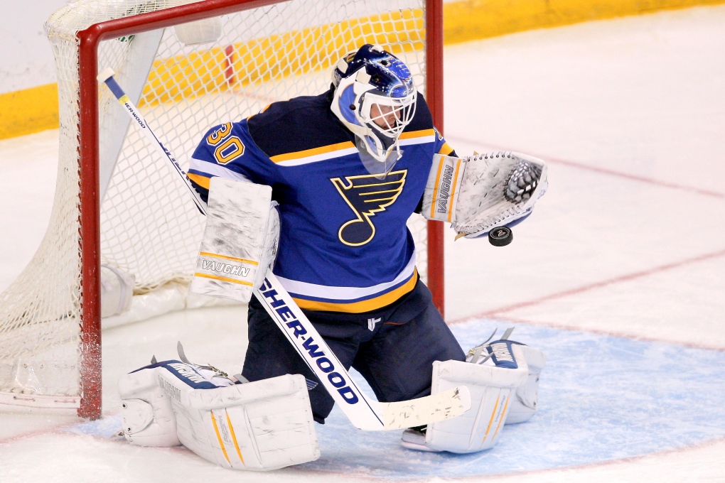 Here's Martin Brodeur of the St. Louis Blues in his V6 vintage setup.