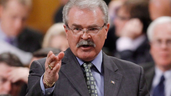 Agriculture Minister Gerry Ritz stands in the House of Commons during Question Period in Ottawa, Monday, April 23, 2012.  (Fred Chartrand / THE CANADIAN PRESS)
