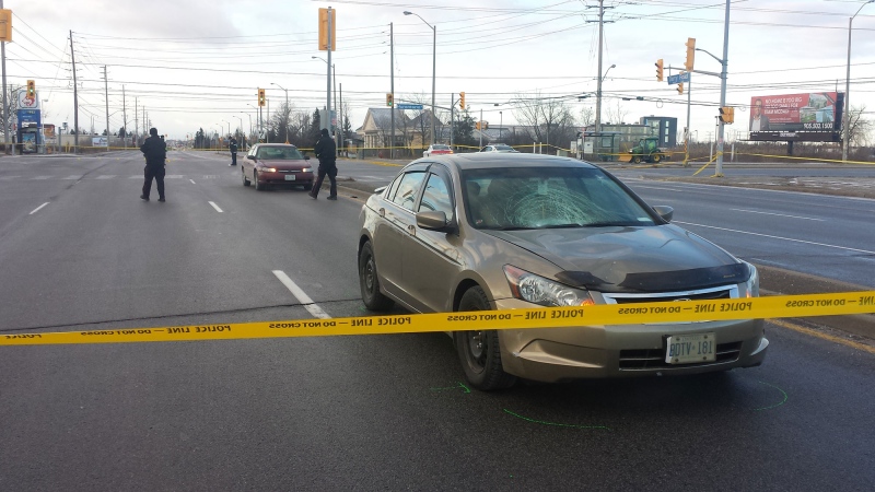 A damaged vehicle is parked at the scene of a collision in Mississauga on Friday, Jan. 2, 2015. (Jorge Costa / CTV Toronto)