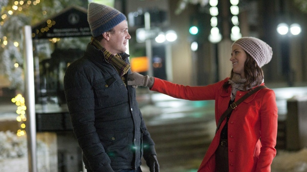 In this film image released by Universal Pictures Canada, Jason Segel, right, and Emily Blunt are shown in a scene from 'The Five-Year Engagement.'