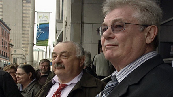Nadia Gehl's father Nick Gehl, left, and uncle Steve Gehl speak outside the courthouse in Hamilton, Ont. on Monday, April 30, 2012.