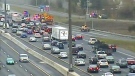 A single vehicle rollover on Highway 401 and Westney caused some major traffic delays, Tuesday, May 1, 2012.