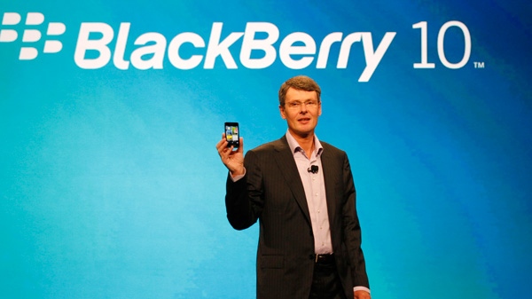 Thorsten Heins, president and CEO of Research In Motion, the company that makes BlackBerry, delivers the keynote speech during the BlackBerry World conference, Tuesday, May 1, 2012, in Orlando Fla. (AP / Reinhold Matay)