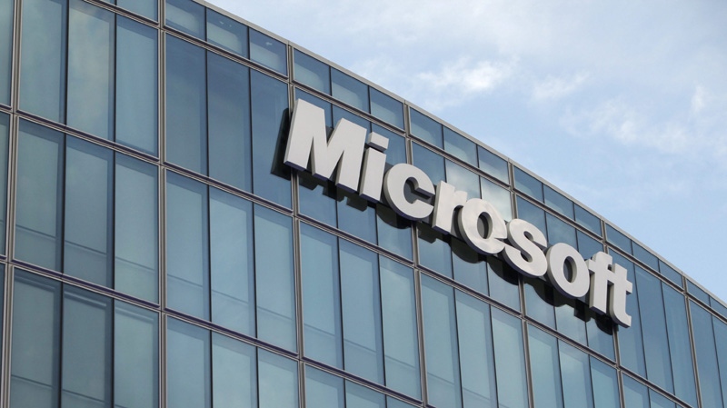 In this Oct. 6, 2009 file photo, the Microsoft logo is seen on the company's French branch office in Issy-Les-Moulineaux. (AP Photo/ Thibault Camus)