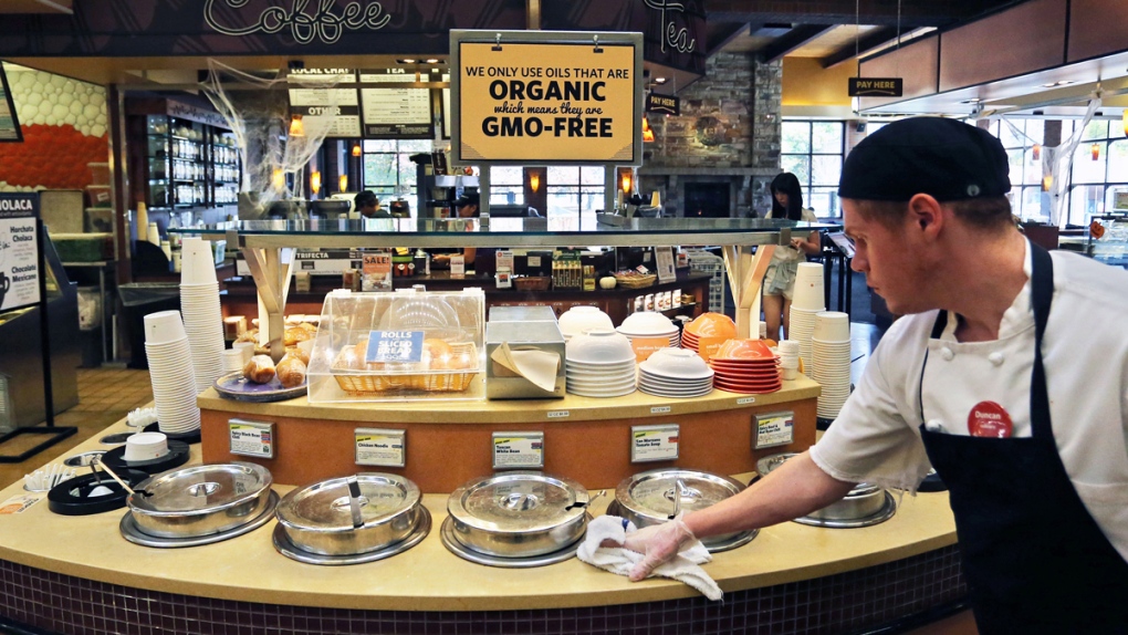 Soup bar with GMO-free sign
