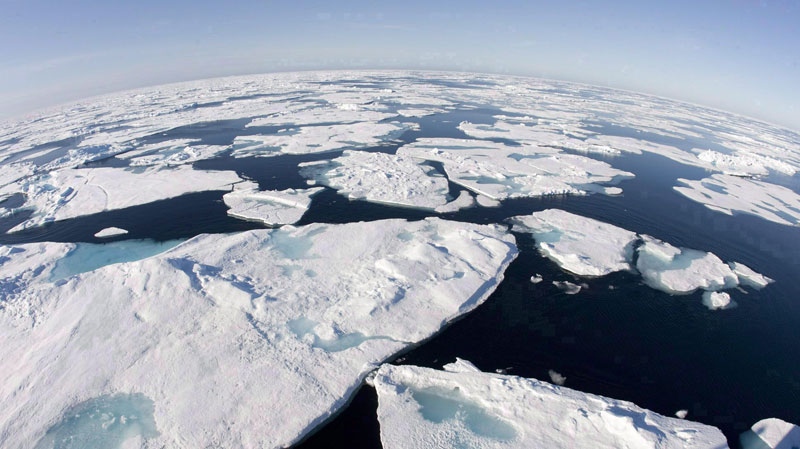 Ice floes float in Baffin Bay above the Arctic circle from the Canadian Coast Guard icebreaker Louis S. St-Laurent on July 10, 2008. 