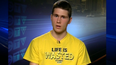 William Swinimer, was suspended for wearing this Christian T-shirt to his school in Chester Basin, N.S., appears on CTV's Canada AM on Friday, May 4, 2012.