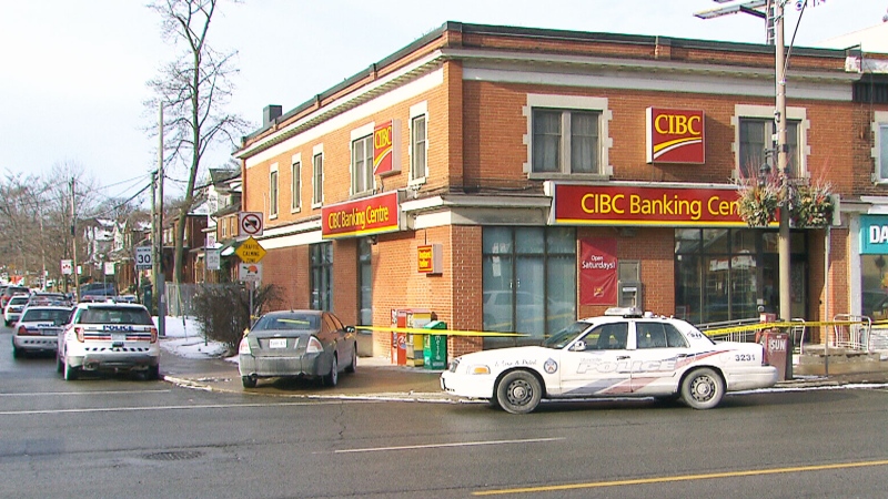 A CIBC cordoned off by police on Yonge Street in Toronto, on Saturday, Jan. 17, 2015. 