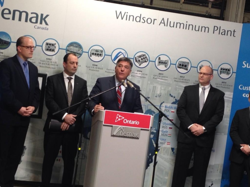 Ontario finance minister Charles Sousa makes an announcement at the Nemak plant in Windsor, Ont., Jan. 19, 2015. (Sacha Long / CTV Windsor)