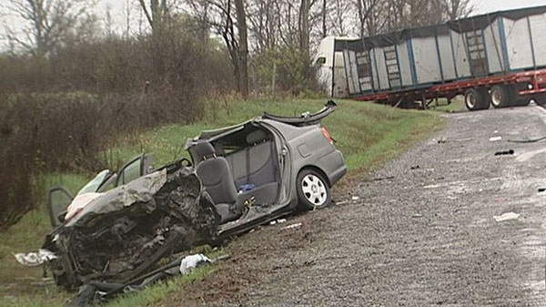 17-year-old girl seriously hurt when Toyota Echo collides with tractor-trailer on May 8, 2012. 