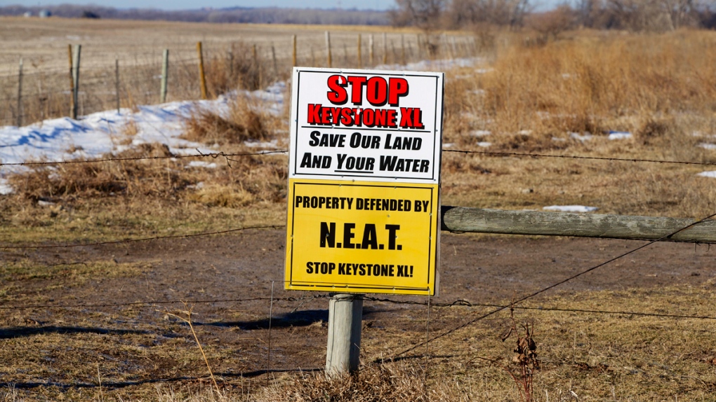 A sign opposing the Keystone XL pipeline