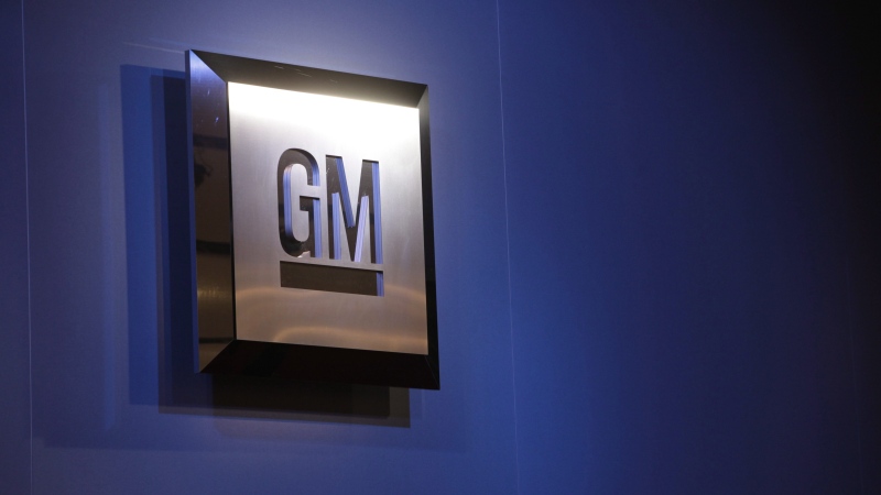In this Jan. 12, 2009, file photo, the General Motors logo is seen on display at the North American International Auto Show in Detroit. (Paul Sancya/AP Photo)
