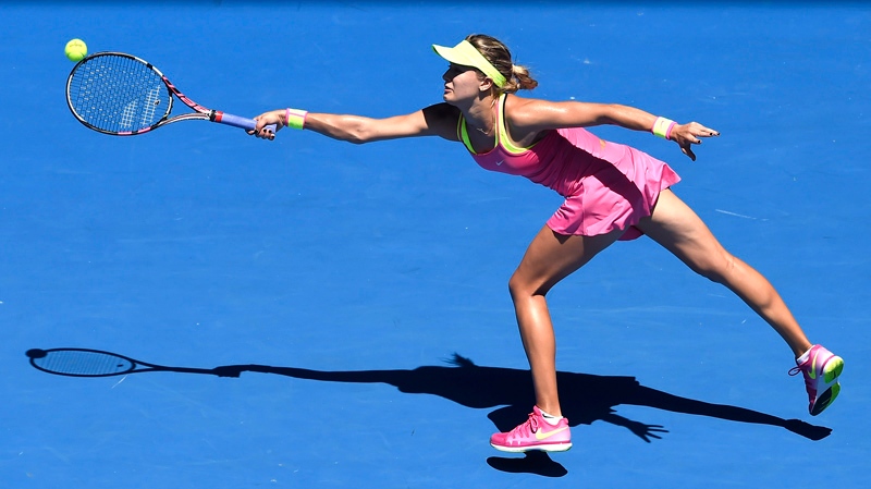 Eugenie Bouchard of Canada reaches out for a shot 