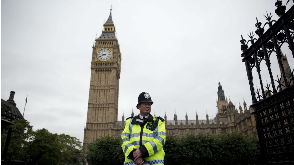 British police guards Parliament in London