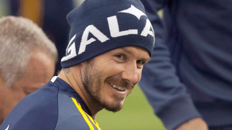  David Beckham practices with the Los Angeles Galaxy on May 11, 2012.