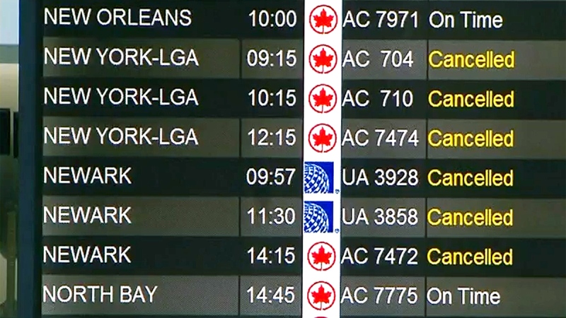 Hundreds of flights to and from Toronto's Pearson International Airport were cancelled on Tuesday, Jan. 27, 2015.
