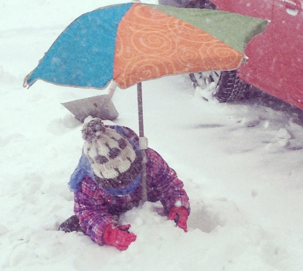 Young girl plays in the snow in Trenton, N.S.