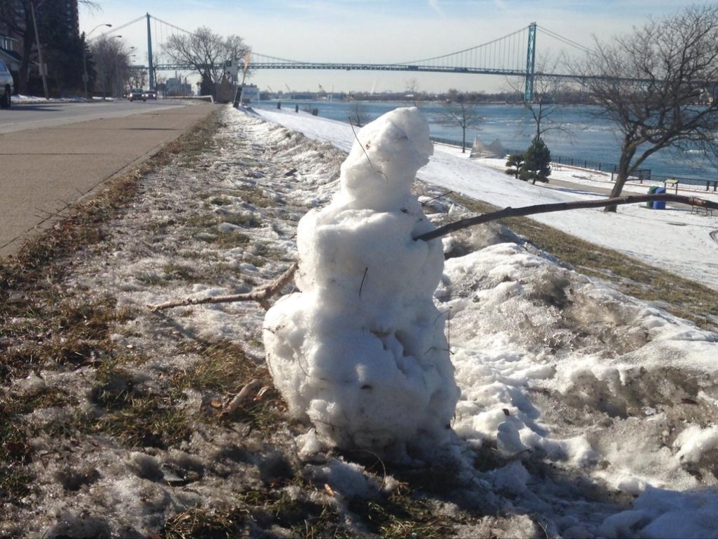 Snowman and Ambassador Bridge 