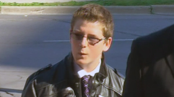 Daryn Stafford, the brother of Tori Stafford, walks into the London courthouse, Tuesday, May 15, 2012.