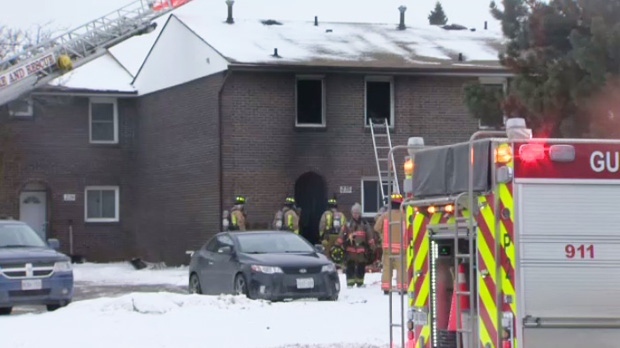 Fire crews were called to a Greengate Road townhouse on Saturday, Jan. 31, 2015, in connection with what Guelph Police believe to be an arson.