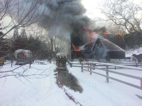 Fire engulfed the livestock barn at Storybook Gardens on Feb.3, 2015. (Justin Zadorsky/CTV London)