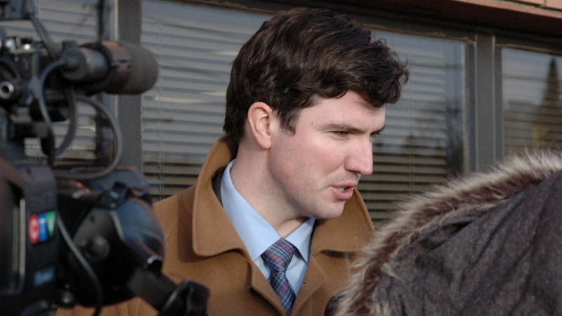 Defence lawyer Brian Pfefferle speaks to media outside Saskatoon provincial court in this Tuesday, Feb. 3, 2015 photo. (Kevin Menz/CTV Saskatoon)