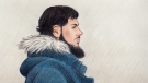 An artist's sketch of 25-year-old Awso Peshdary appearing in an Ottawa courtroom on February 4, 2015. (Lauren Foster-MacLeod)