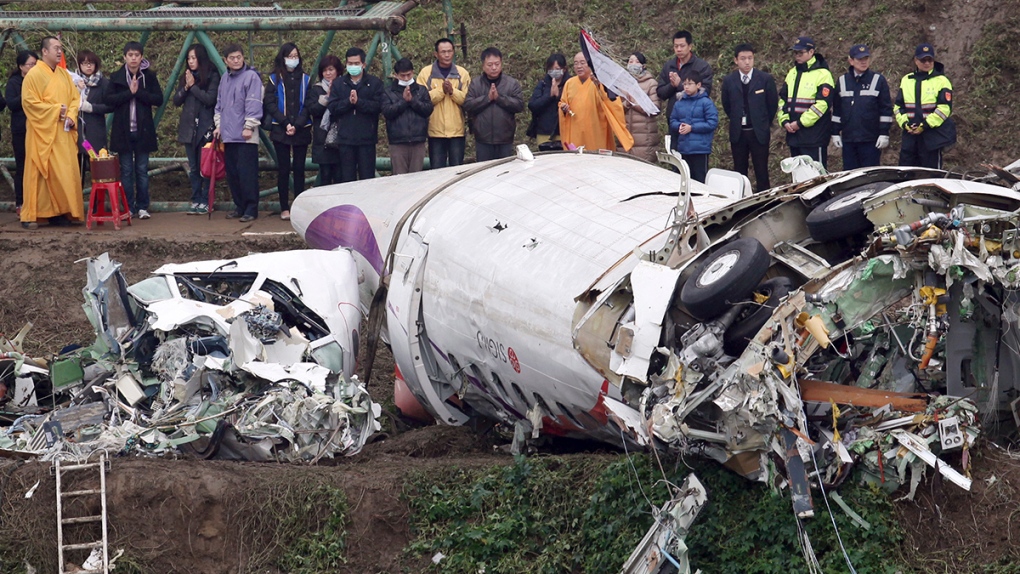 Plane crash wreckage in Taiwan