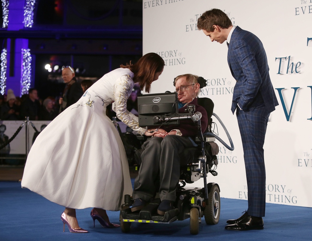 Felicity Jones, Eddie Redmayne and Stephen Hawking