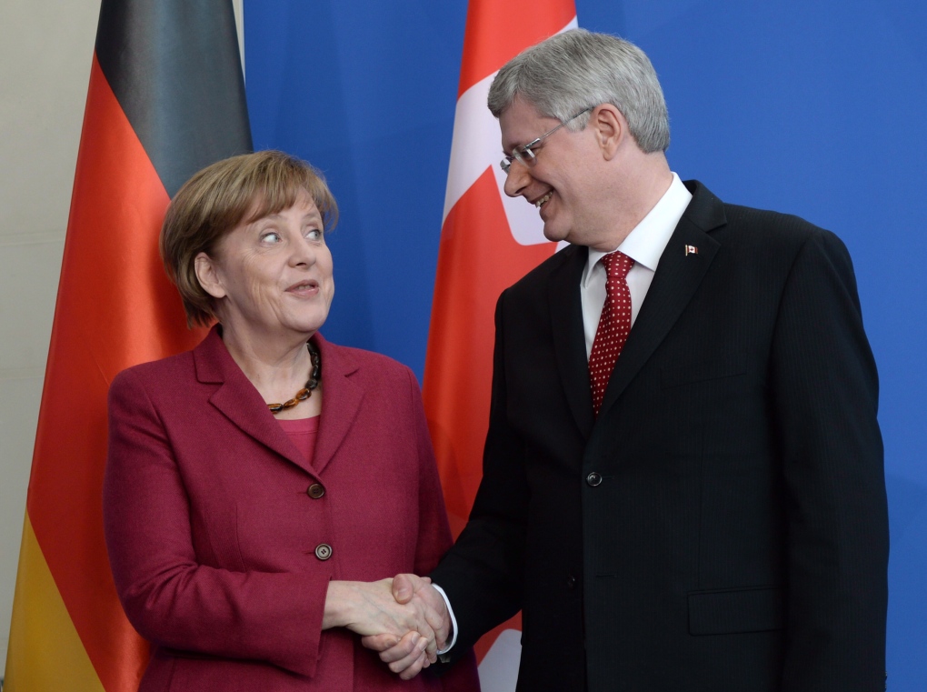 Stephen Harper and Angela Merkel