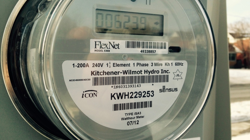 A hydro meter is seen in Kitchener, Ont., on Friday, Jan. 23, 2015. (David Imrie / CTV Kitchener)