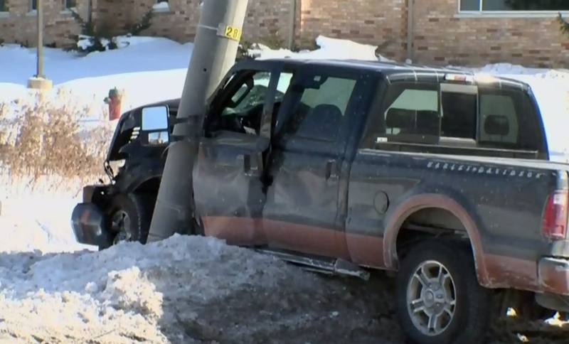 One person was taken to hospital after a pickup truck crashed into a hydro pole on Gordon Street South in Guelph on Tuesday, Feb. 17, 2015.