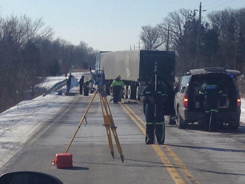 The car has been removed from a fatal crash in Kingsville, Ont., Feb. 19, 2015. (Rich Garton / CTV Windsor)