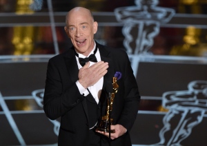 J.K. Simmons accepts the award for best actor in a supporting role for 'Whiplash' at the Oscars on Sunday, Feb. 22, 2015, at the Dolby Theatre in Los Angeles. (Photo by John Shearer/Invision/AP)