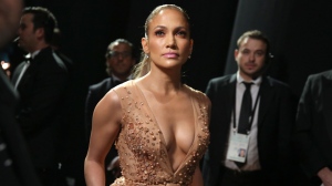 Jennifer Lopez is seen backstage at the Oscars on Sunday, Feb. 22, 2015, at the Dolby Theatre in Los Angeles. (AP / Matt Sayles)