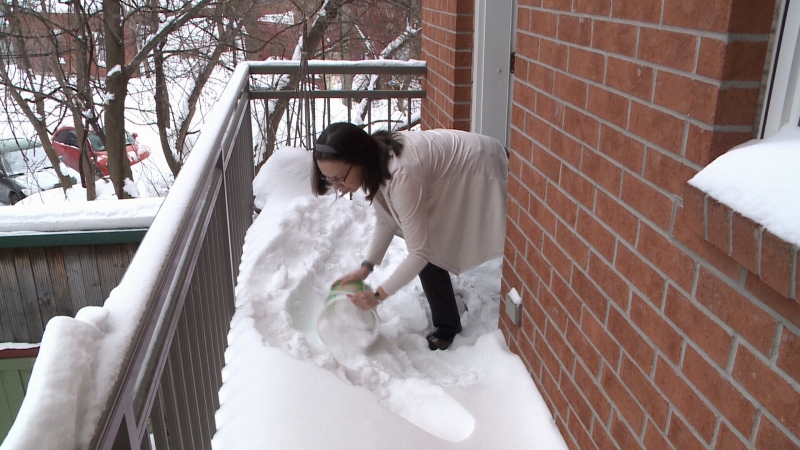 Susanne Liou melts snow for water to flush toilet