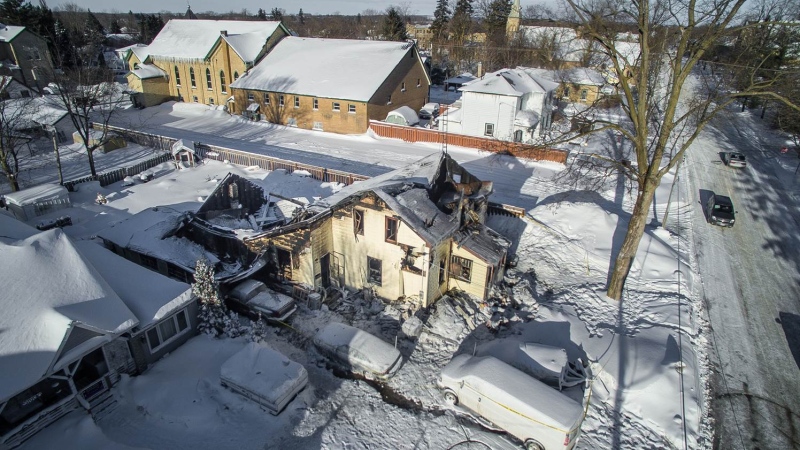 A home destroyed by an evening fire is seen in Clinton, Ont. on Wednesday, Feb. 25, 2015. (Rob Boyce / Over Yonder Aerials)