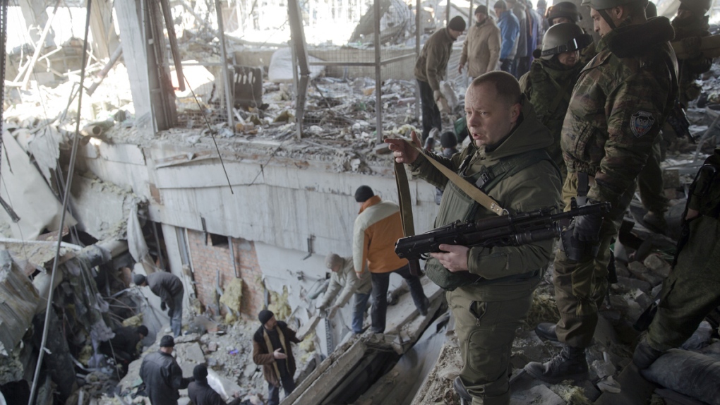 Clearing rubble at Donetsk airport