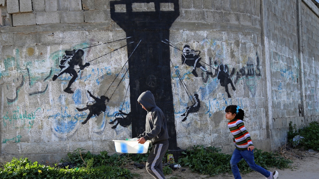 Presumed Banksy art in Beit Lahiya, Gaza Strip