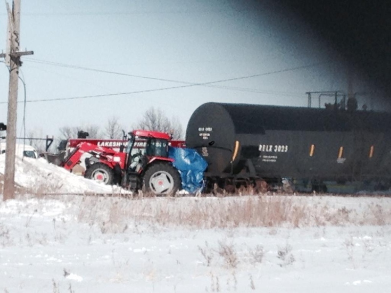 Police say one person has died after a train and tractor collision in Lakeshore, Ont., Feb. 27, 2015. (Michelle Maluske / CTV Windsor)