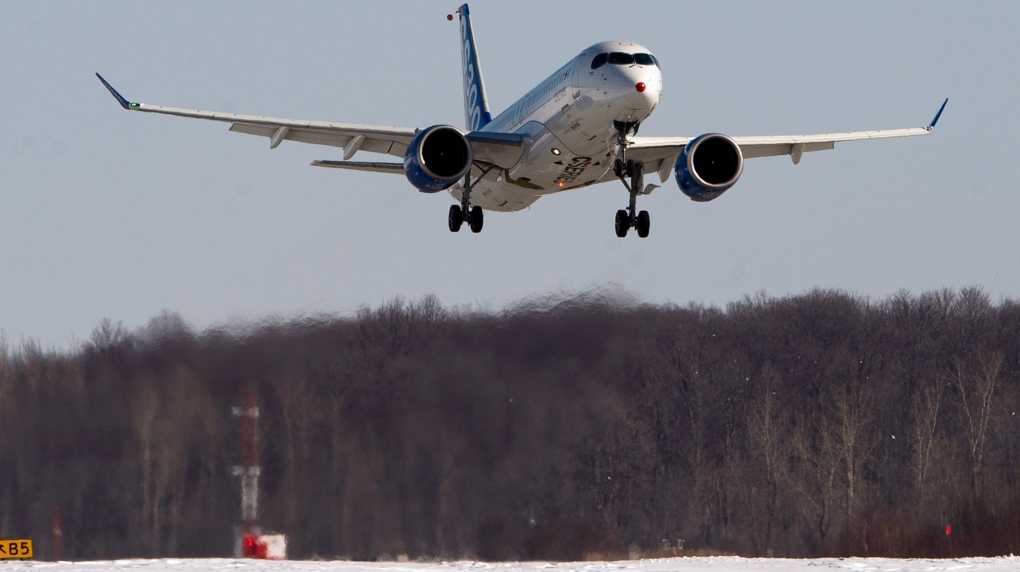 Bombardier's CS300 takes off on its maiden test fl